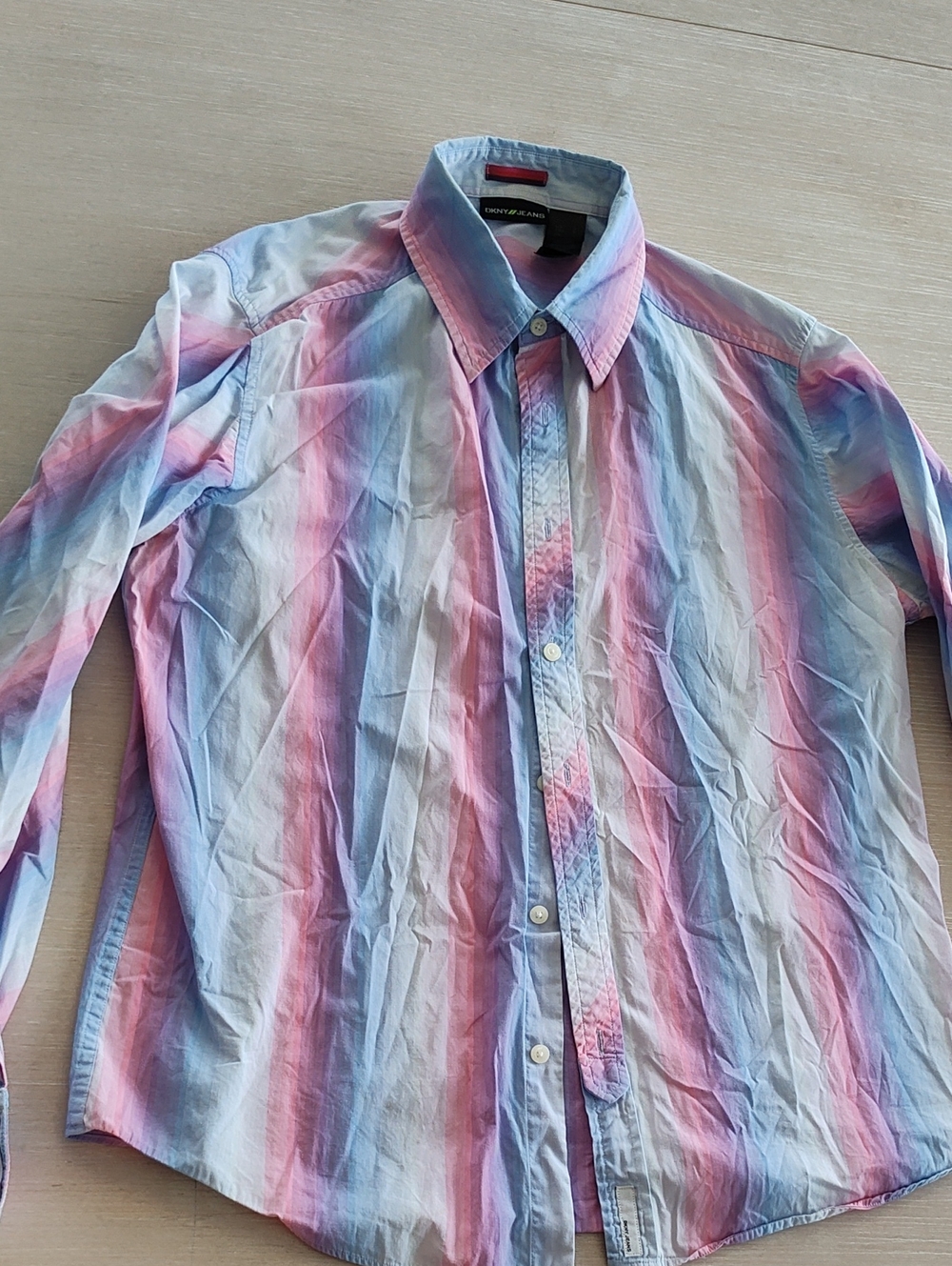 DKNY Jeans Men’s Striped Button-Down Shirt — Pink & Light Blue